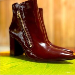 Nine West Russity Bootie in Claret Patent